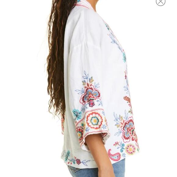 NEW - JOHNNY WAS Sicilia Embroidered Border Linen Jacket size OS short kimono - Picture 4 of 7